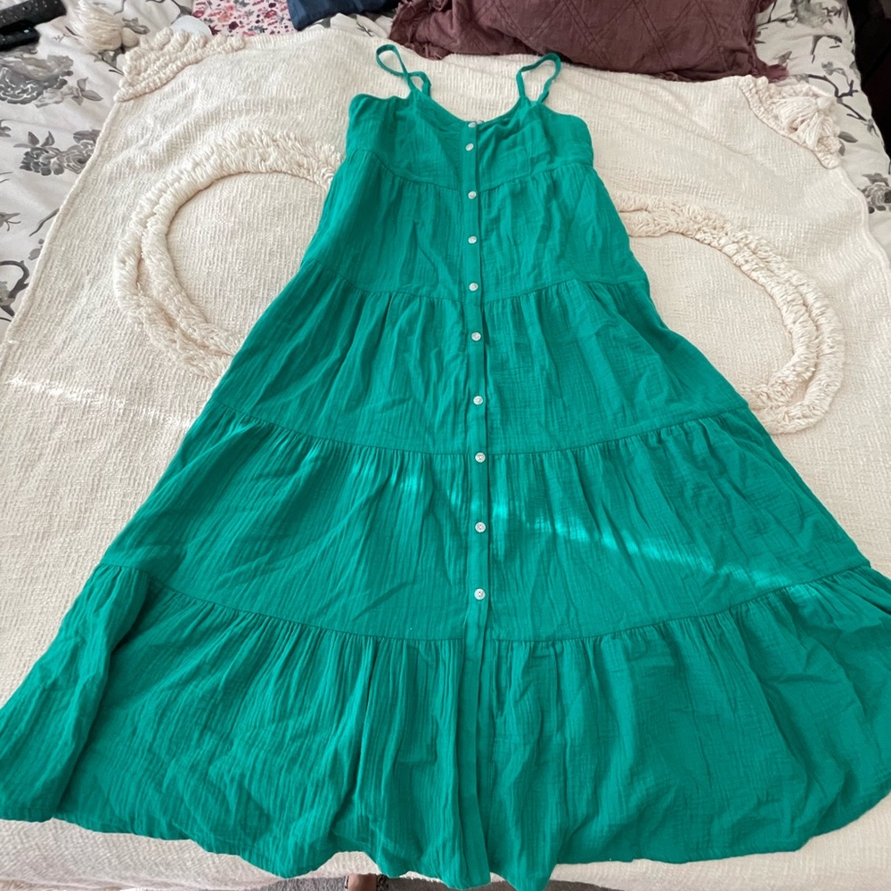 BRAND NEW 100% COTTON GREEN TIERED MAXI DRESS